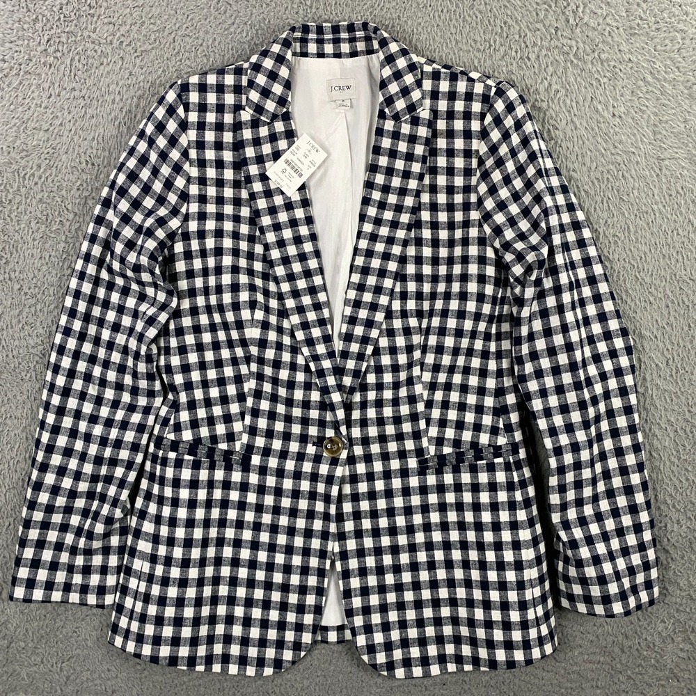 J.CREW Gingham Linen-blend Holland Blazer Womens size 2 Summer Jacket Event NEW